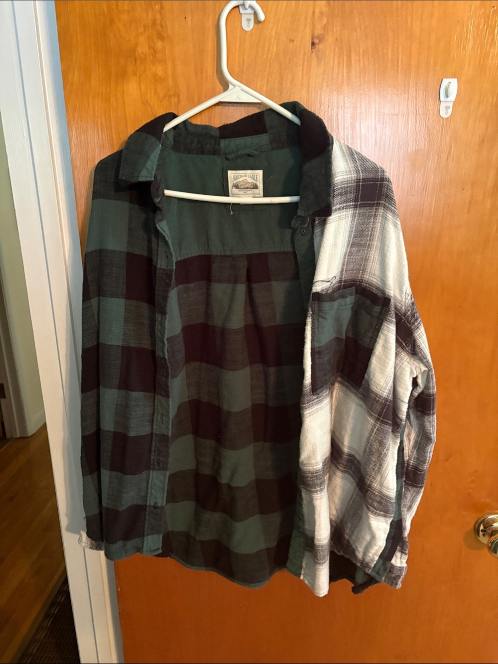 American Eagle Outfitters Green and Black Mixed Plaid Button-Down Shirt